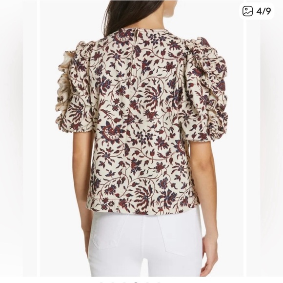 Ulla Johnson Tessie Floral Balloon Sleeve Top ruffle cottage core size 6 vines - Picture 2 of 9